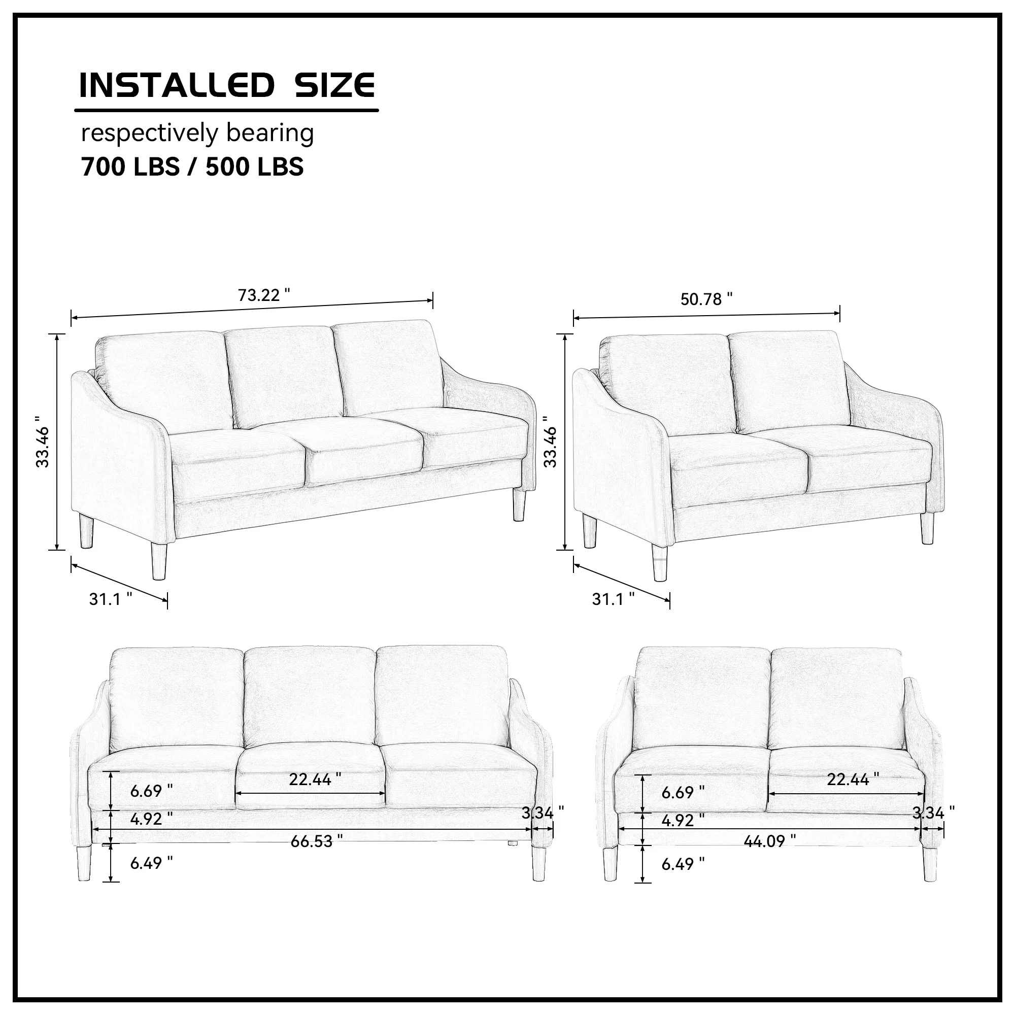 YC 51.5" Loveseat Sofa Small Couch for Small Space for Living Room,Bedroom, Beige