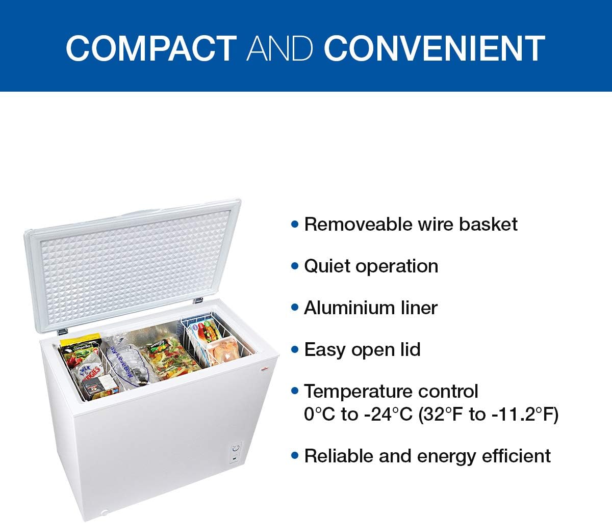 Koolatron KTCF195 Compact Top-Opening Chest, Mini Freezer with 7.0 Cubic Feet Capacity-Ideal for Home, Apartment, Condo, Cabin, Basement, Garage-White