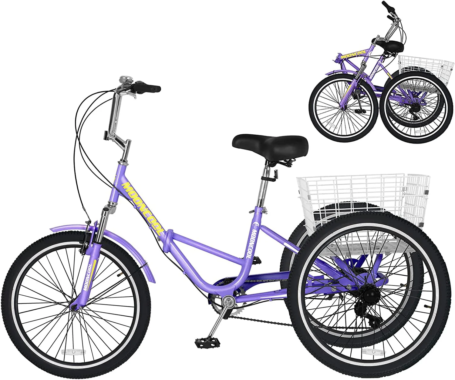 MOONCOOL Adult Folding Tricycle for Adults, 7 Speed 20/24/26 inch 3 Wheels Bikes with Basket, Foldable Tricycle for Adults, Women, Men, Seniors