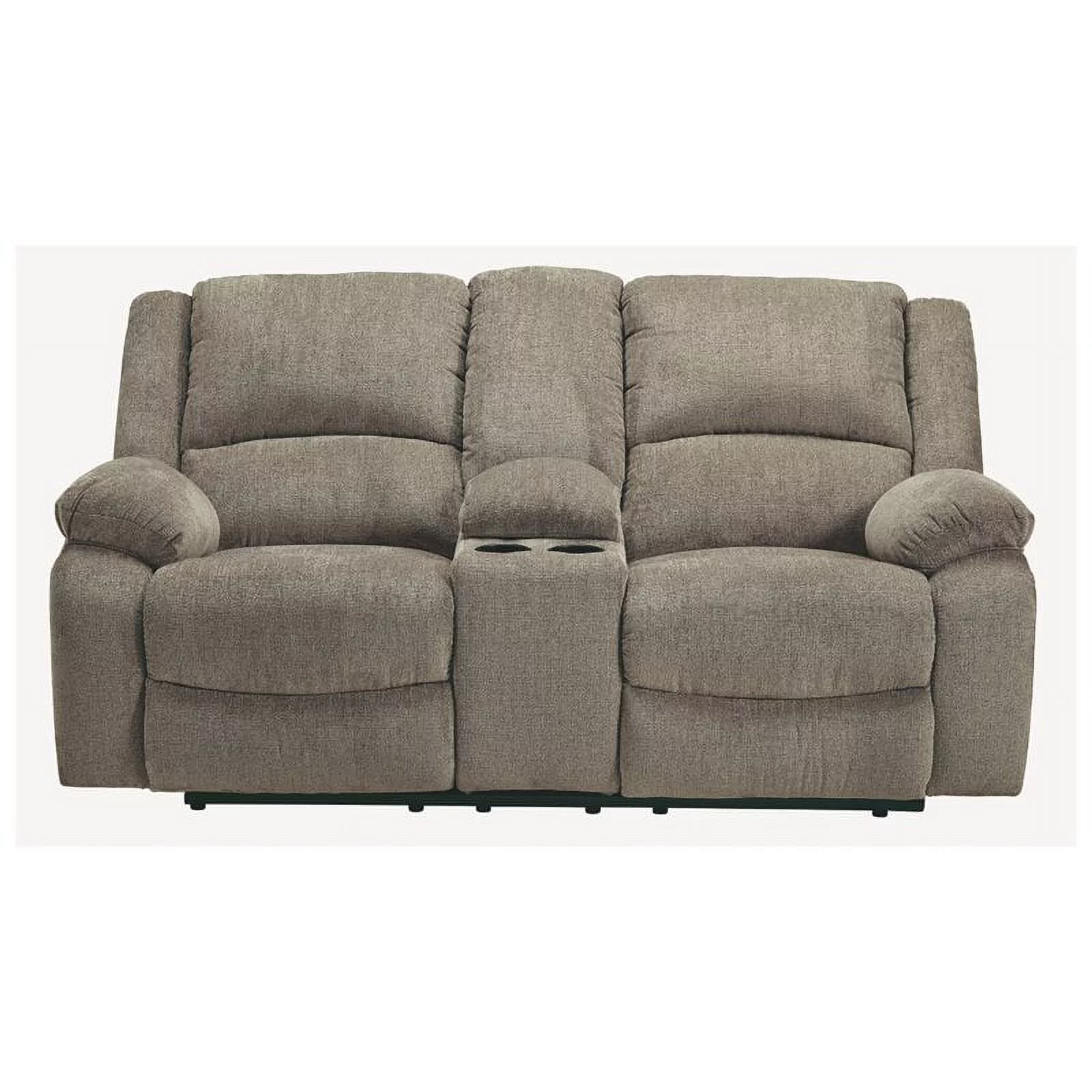 Bowery Hill Contemporary Fabric Reclining Loveseat with Console in Pewter