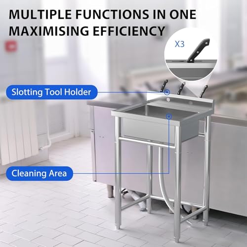 28"x20"x34" Stainless Steel Utility Sink, Freestanding Single Bowl with Hot & Cold Water Faucet