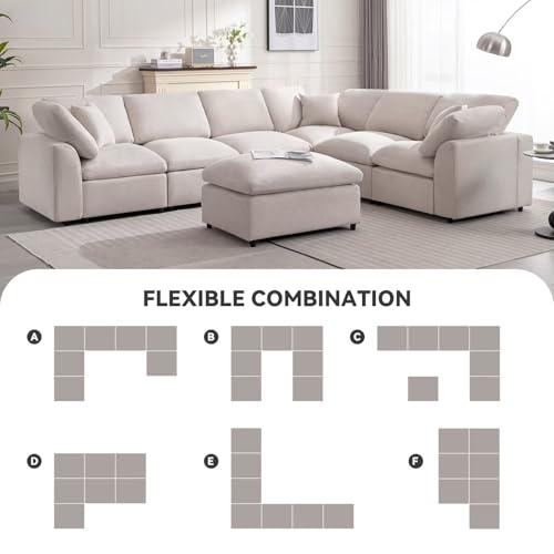 Cloud Couch Modular Sectional Sofa Modern Oversized Couches with Ottoman 7 Seater L-Shaped Sofas Comfy Couches for Living Room Spacious Space