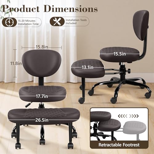 Ergonomic Cross Legged Office Chair with Wheels - Adjustable Height for Meditation, ADHD Desk & Yoga - Wide Criss Cross Design with Lumbar Support