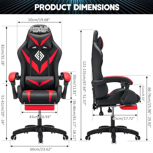 Gaming Chair with Massage and LED Lights Ergonomic Video Game Chairs with Footrest High Back Reclining Computer Chair with Adjustable Lumbar Support