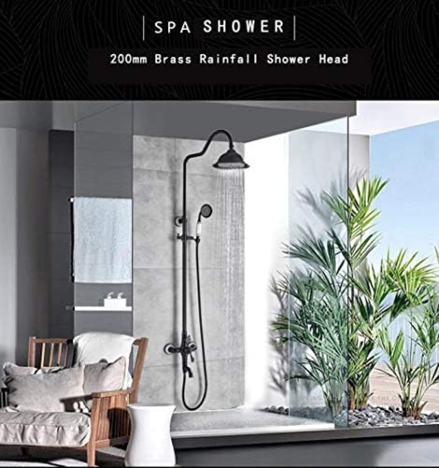 Shower System, Black Bronze Shower Set Brass 8" Rainfall Bath Shower Faucet In Wall Swivel Tub Spout Shower Column With Hand Shower