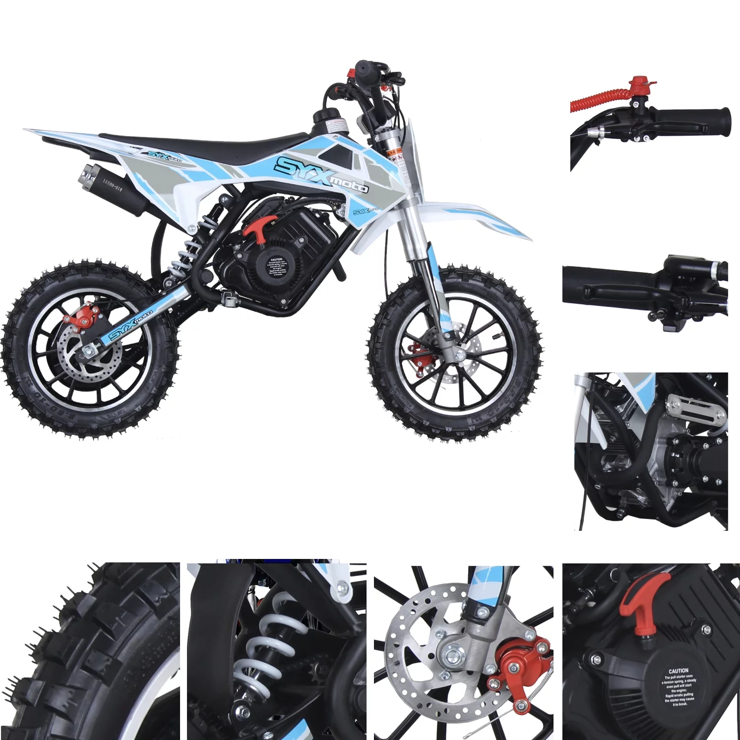 SYX MOTO VK 58cc 4 Stroke Real Motorcycle Engine Gas Powered Kids Dirt Bike, Pull Start, New, Blue/White - Radiant Selections