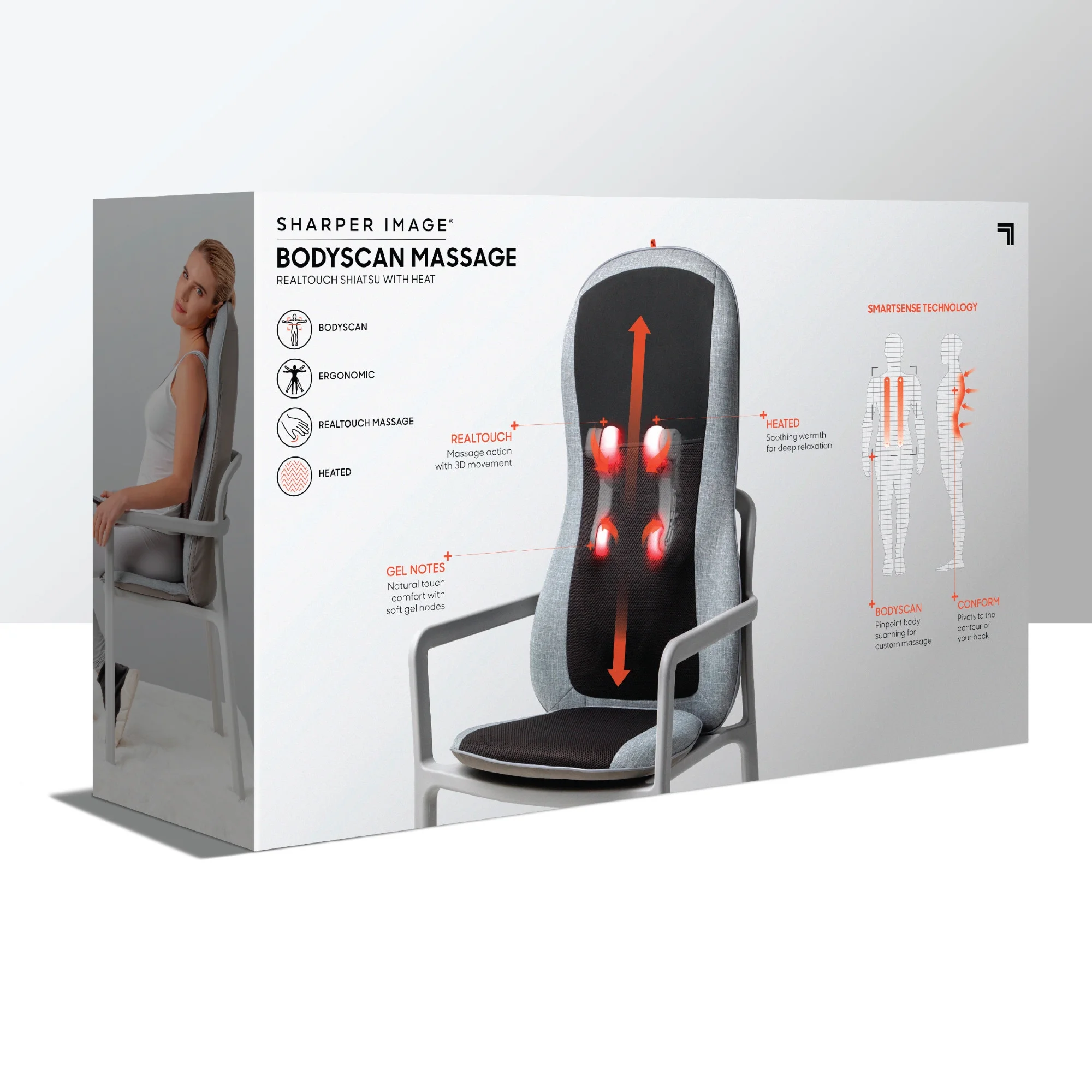 Sharper Image® Smartsense Shiatsu Realtouch Chair Pad Seat Cushion Massager with 4 Deep Kneading Gel Nodes