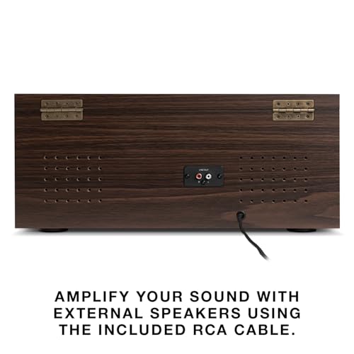 Victrola The Empire Mid-Century 6-in-1 Turntable & Multimedia Center with Built-in Speakers – 3 Speed, Bluetooth Connectivity, Radio
