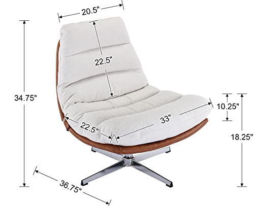 Modern Swivel Accent Chair with Ottoman Set, PU Leather Oversized Armless Reading Chair with Footrest