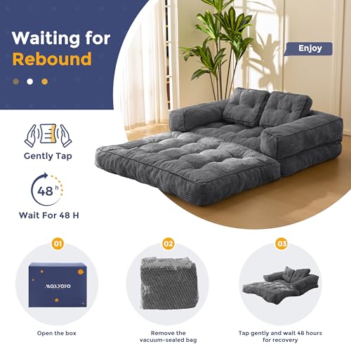 MAXYOYO Folding Sofa Bed, L-Shaped Convertible Sofa Bed with Armrest Foldable Sleeper Couch with Pillow
