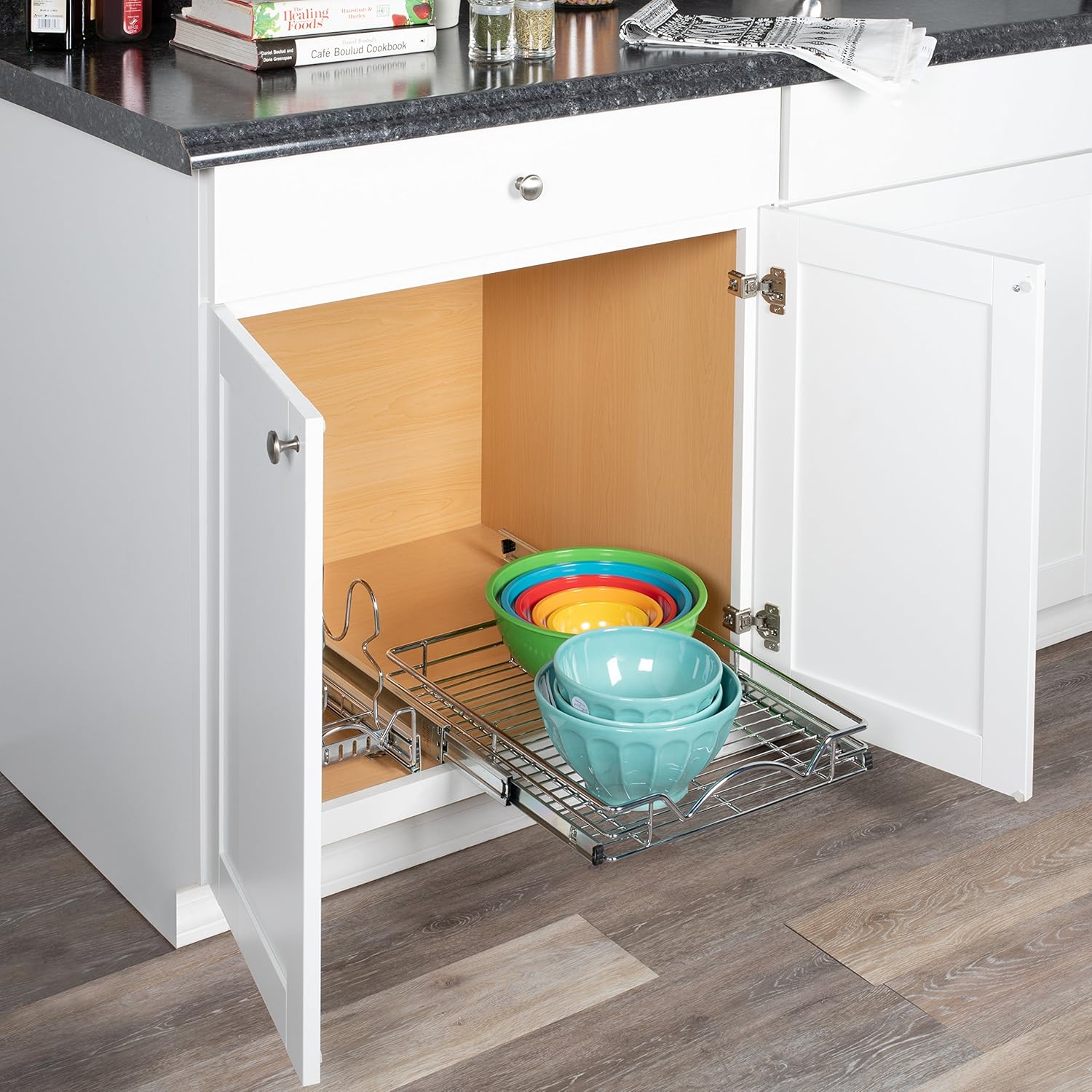 Hold N’ Storage Pull Out Drawer Cabinet Organizer, Heavy Duty-with 5 Year Limited Warranty- Slide Out Kitchen Cabinet Storage Shelves -14”W x 21”D