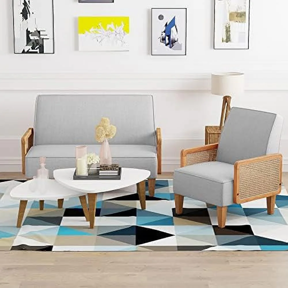 HJZBNONE Small Loveseat Sofa  Upholstered Small Sofa Couch Mini Love seat Sofas for Bedroom Living Room (Light Gray)