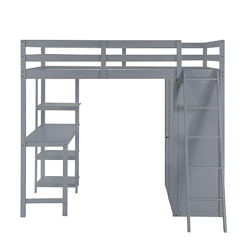 Harper & Bright Designs Full Size Loft Bed with Wardrobe and Desk, Solid Wood Loft Bed Frame with Storage, for Kids Teens Adults (Full Size, White)