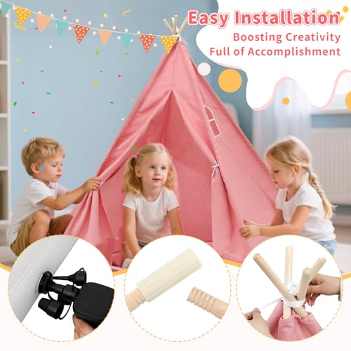 6 Pack Teepee Tent for Kids [Thickened] with Light String and Inflatable Airbed, Slumber Party Tents