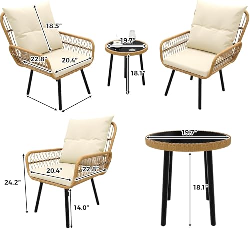 3 Piece Patio Bistro Set, Outdoor Wicker Table and Chairs Set of 2