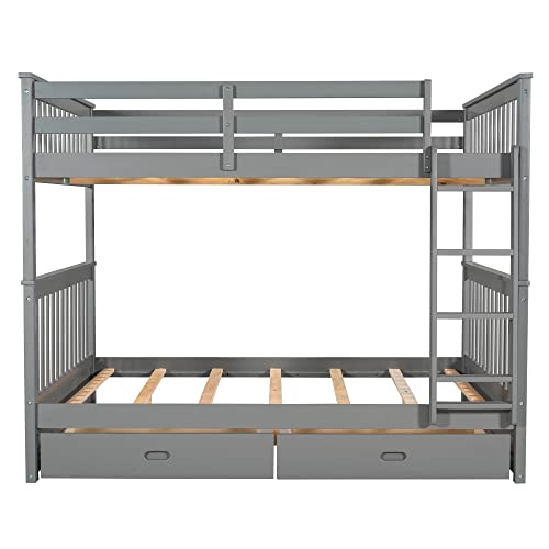 SOFTSEA Twin Over Full Bunk Bed with Slide, Solid Wood Bunk Beds with Stairs for Kids