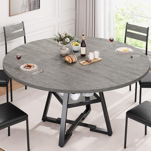 Round Dining Table for 4,Kitchen Dining Room Circle Dinner Pedestal Table,Space Saving Wood Kitchen & Dining Room Furniture (Vintage, 47In)