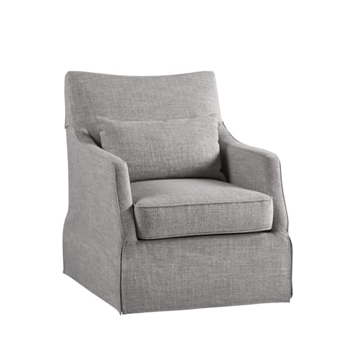 Martha Stewart London Swivel Chair - Solid Wood & Plywood, Skirted Metal Base Accent Armchair