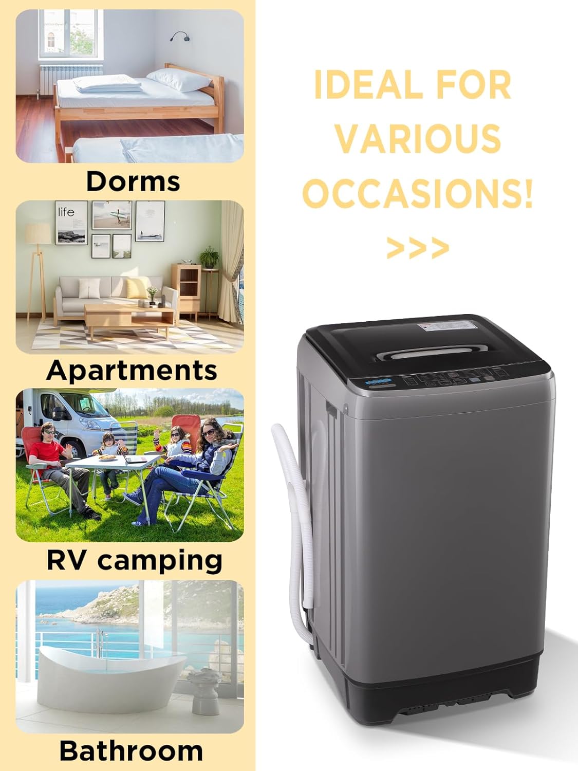 Krib Bling 17.7 lbs Full-Automatic Washing Machine with LED Display, Portable Compact Laundry Washer with Drain Pump, 10 Wash Programs 8 Water Levels