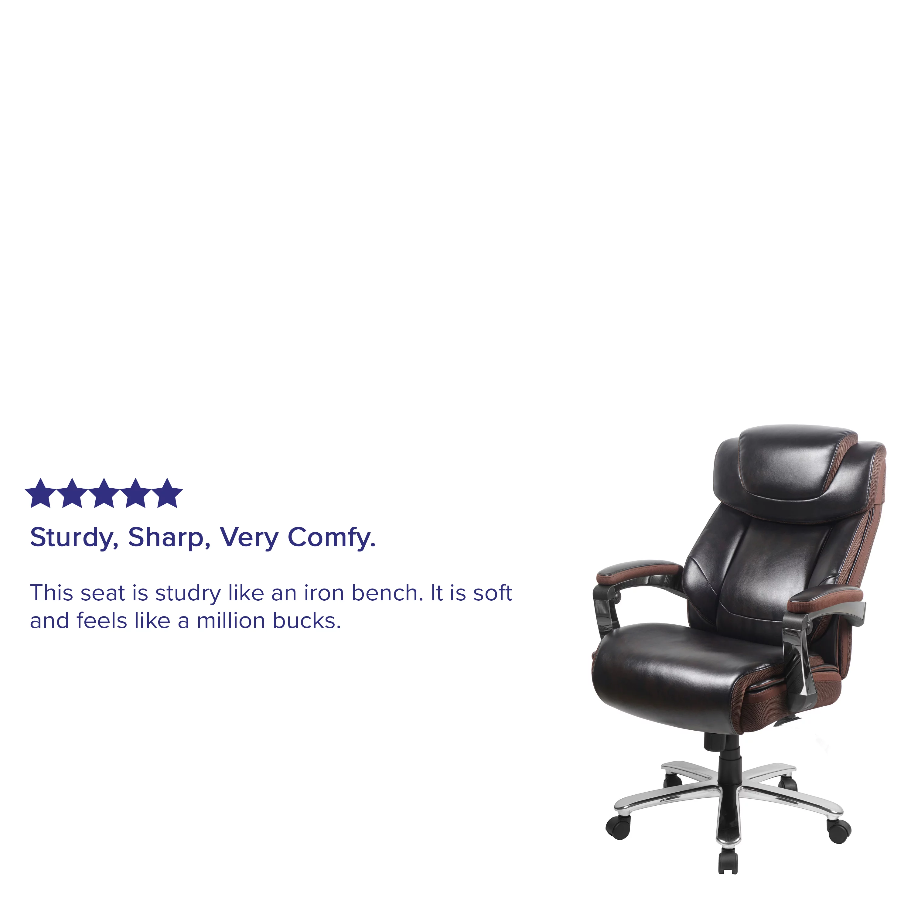 BizChair Big & Tall 500 lb. Rated Brown LeatherSoft Executive Swivel Ergonomic Office Chair with Adjustable Headrest