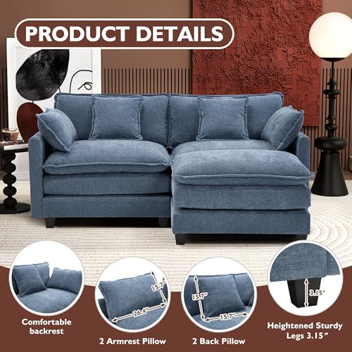 Ihanherry 111.4" U Shaped Modern Cloud Sofa Modular Sectional Couch with 2 Ottoman, 5-Seat Chenille Deep Seat Sofa with Pillow for Living Room