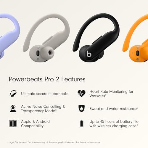 Beats Powerbeats Pro 2 Wireless Bluetooth Earbuds - Noise Cancelling, Heart Rate Monitor, IPX4, Up to 45H Battery & Charging Case
