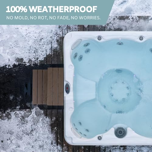 Hot Tub Steps - Wood-Looking Plastic, 100% Waterproof, Gray Non-Slip, Heavy Duty Outdoor Spa Stairs - Multi-Use for Porch, Fits Any Size