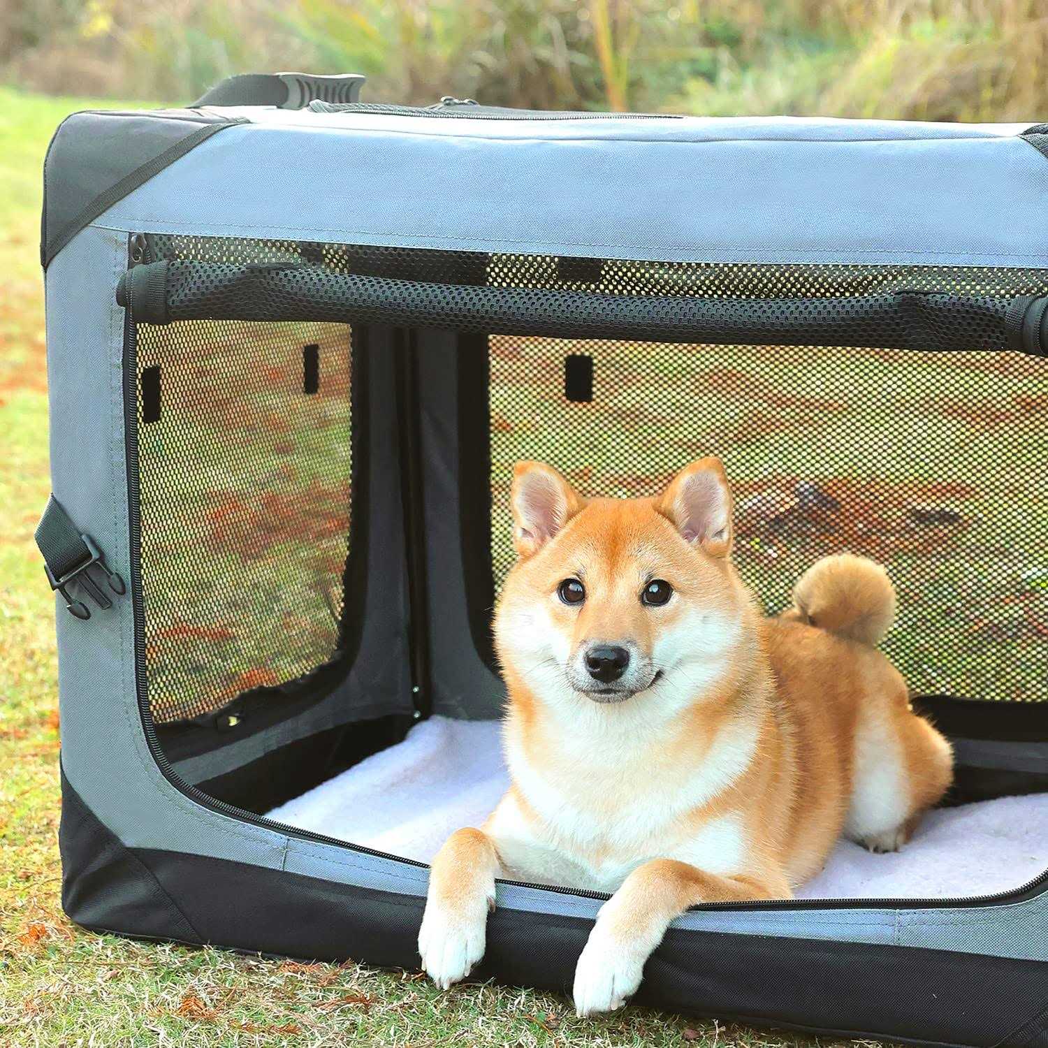 Pettycare Collapsible Dog Crate Dogs 4-Door Foldable Soft Dog Kennel with Chew Proof Mesh Windows
