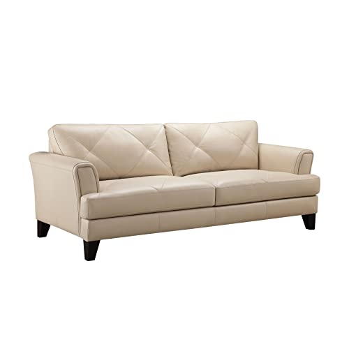 Abbyson Living Top Grain Leather Loveseat, Cream
