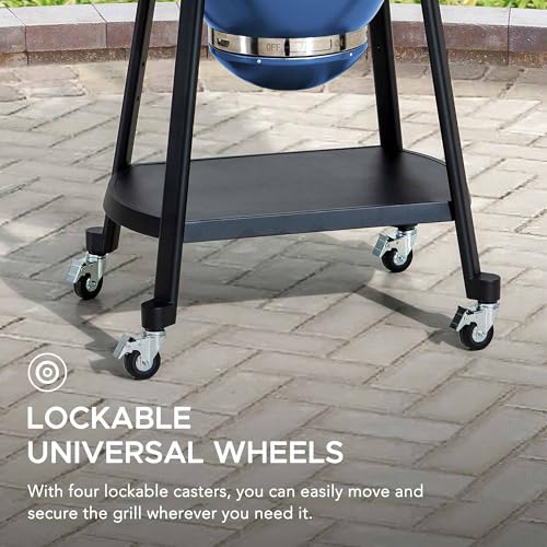 Sunjoy Charcoal Grill 20-Inch Kamado Grill with Pizza Stone, Ultimate Outdoor BBQ Egg Grill and Smoker with Wheels, Navy