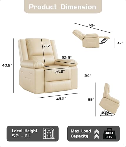 GarveeHome Power Lift Recliner Chair - Heat and Massage, Faux PU Electric Lift Recliner for Elderly & Mobility Impaired, Adjustable Back and Legs