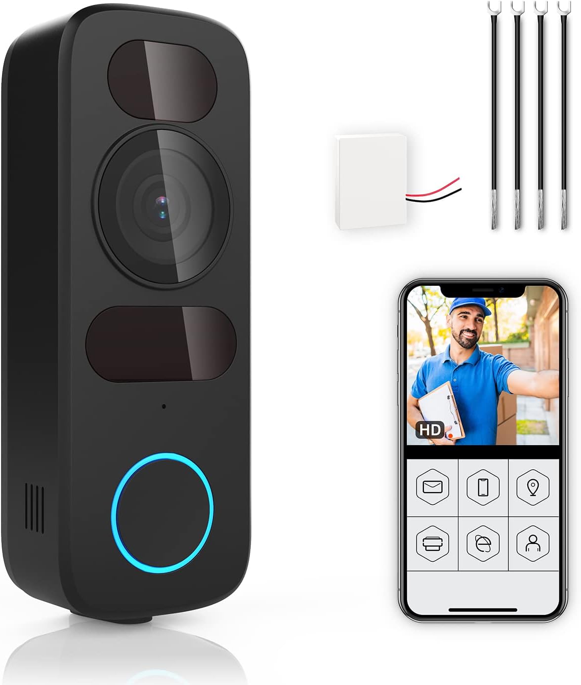 JLAZGJ Wired Video Doorbell Camera, 1080P HD, 140° View, IR Night Vision, Motion Detection
