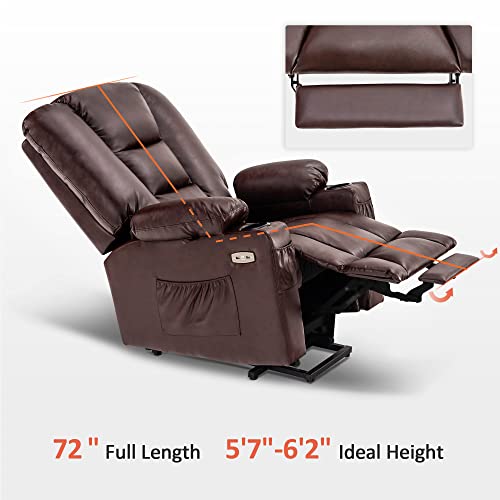MCombo Small Power Lift Recliner Chair with Massage and Heat for Petite People, Cup Holders, USB Ports, Side Pockets, Faux Leather 7569 (Small