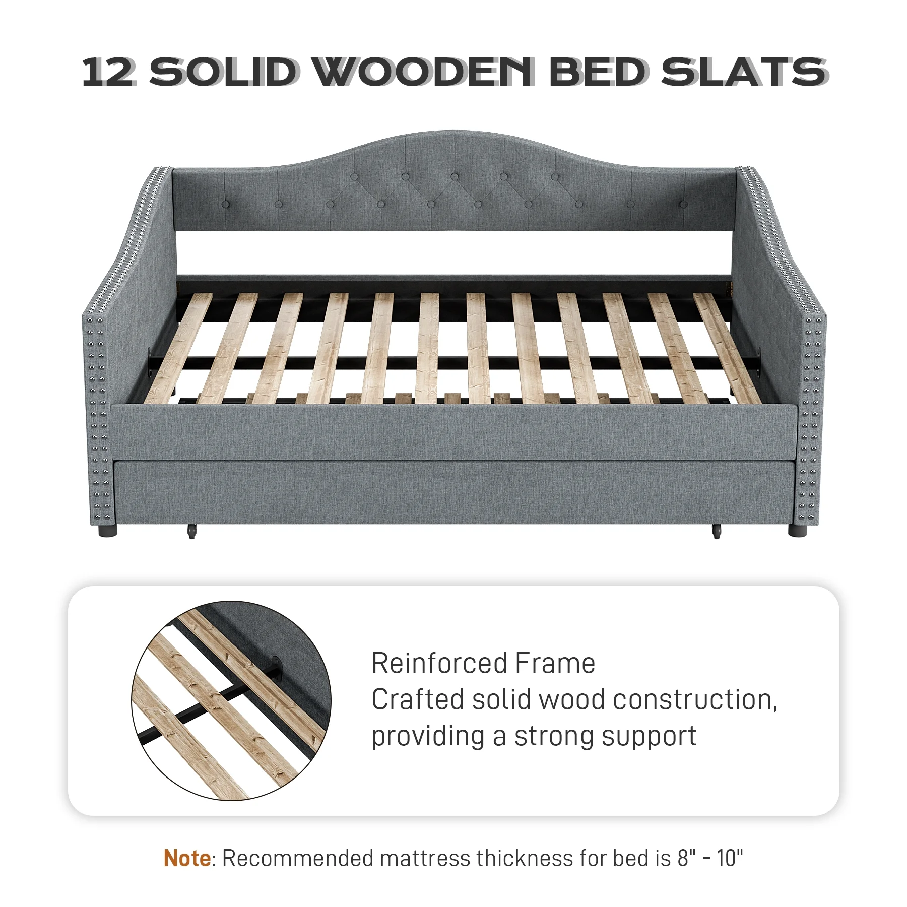 Tufted Upholstered Daybed With Trundle,Full Size Daybed Frame with Wood Slat Support and Button Tufted Backrest,Velvet Sofa Bed Frame for Living Room