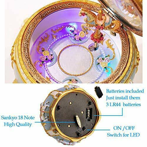 Amperer Classical Carousel Horse Music Box LED Lights Twinkling Resin Carved Collectible Mechanical Musical Box with Sankyo 18-N
