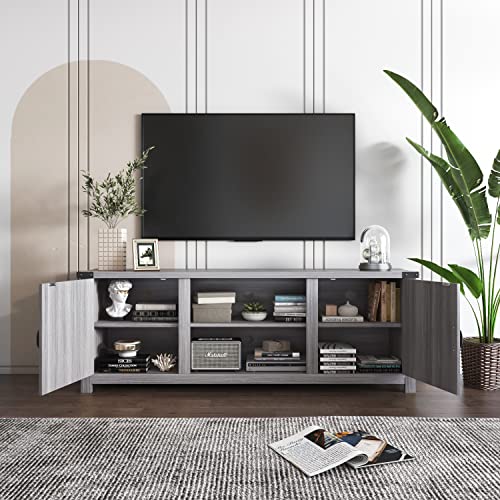 YESHOMY Modern Farmhouse TV Stand with Two Barn Doors and Storage Cabinets for Televisions up to 65+ Inch, Entertainment Center Console Table