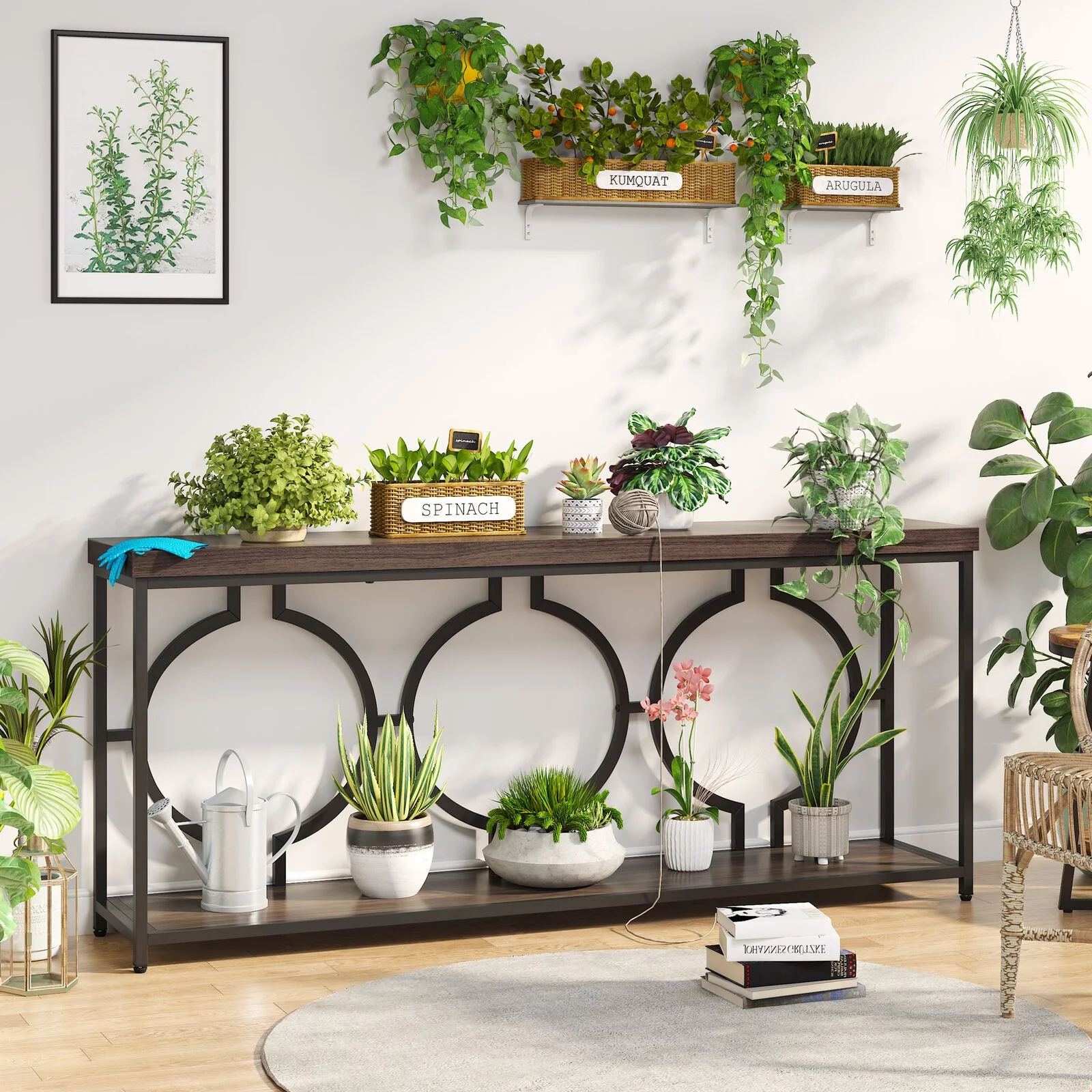 Tribesigns 70.9" Extra Long Console Table, Behind Sofa Couch, 2 Tier Entryway Table for Living Room Hallway, Rustic Brown & Black