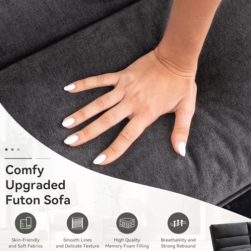 Faux Leather Futon Sofa Bed,Convertible Futon Couch,Memory Foam Loveseat Sleeper Sofa,Small Splitback Modern Folding Couch for Living Room,Office