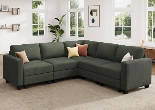 HONBAY Corduroy Modular Sectional Couch with Storage L-Shaped Sectional Couches for Living Room 6 Seater Modular Sofa, Dark Gray