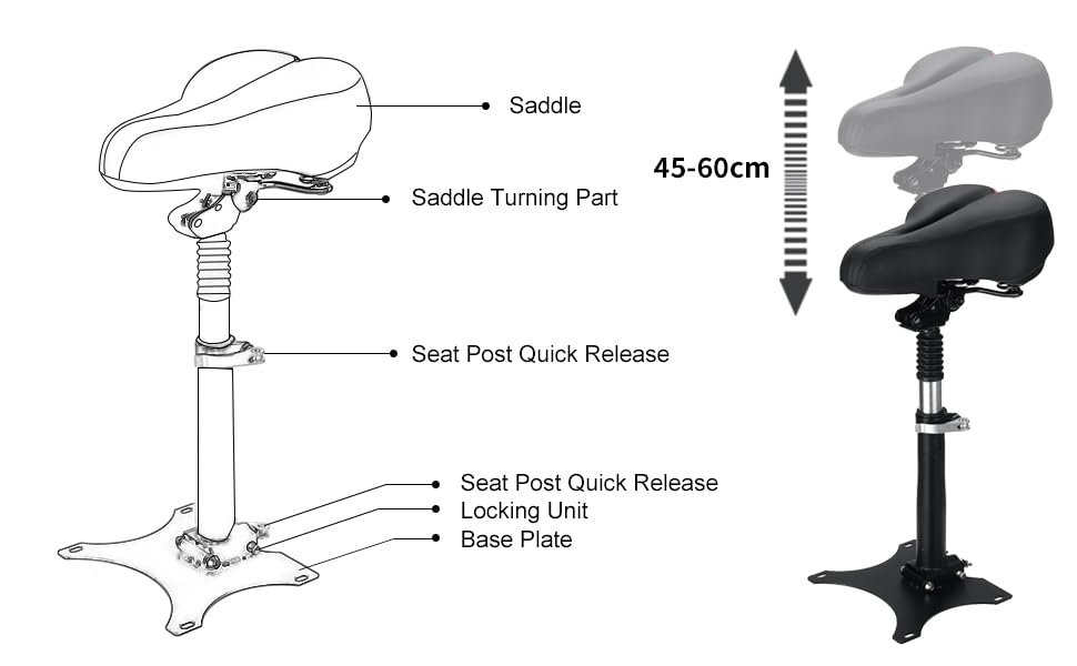 Electric Scooter Seat 45-60 cm Height Adjustable, Leather Saddle with Shock Absorption, Foldable Folding Removable Seat 10/11 inch Electric Scooters