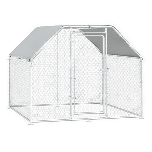 BOSSIN Metal Chicken Coop with Waterproof Cover, Poultry Cage Spire Shaped Coop, Walk-in and Heavy Duty Design