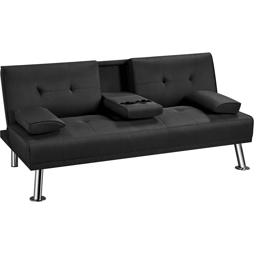 Yaheetech  65in Convertible Futon Sofa Bed Tufted Fabric Futon Couch Black
