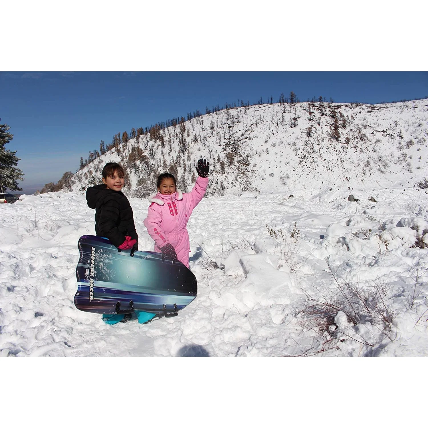 Slippery Racer Downhill Falcon Kids Foam Toboggan Snow Sled, Blue (2 Pack)
