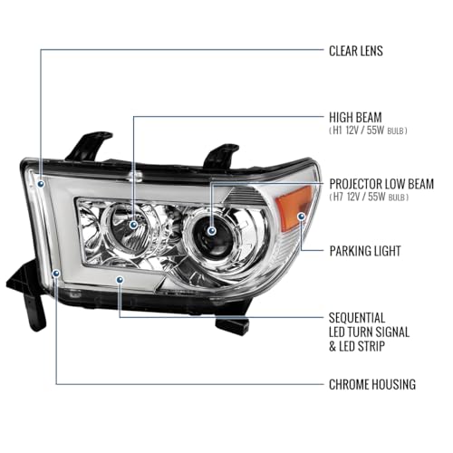Fits 2007-2017 Toyota Tundra Sequoia Projector Headlights LED Switchback Sequential Turn Signals Replacement Assembly Pair | Black