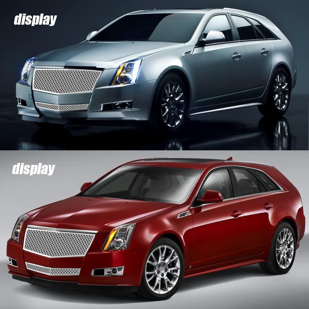 Compatible with 2008-2013 Cadillac CTS Stainless Steel Mesh Grille Grill Insert Combo (Not For CTS-V or model with Adaptive Cruise Control) (chrome