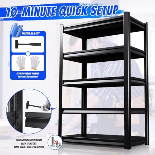 59" W Storage Shelves, 5-Tier Garage Shelving, 3500 lbs Heavy Duty Garage Shelves, Adjustable Shelving Unit|Easy Assembly, for Workshop, Basement