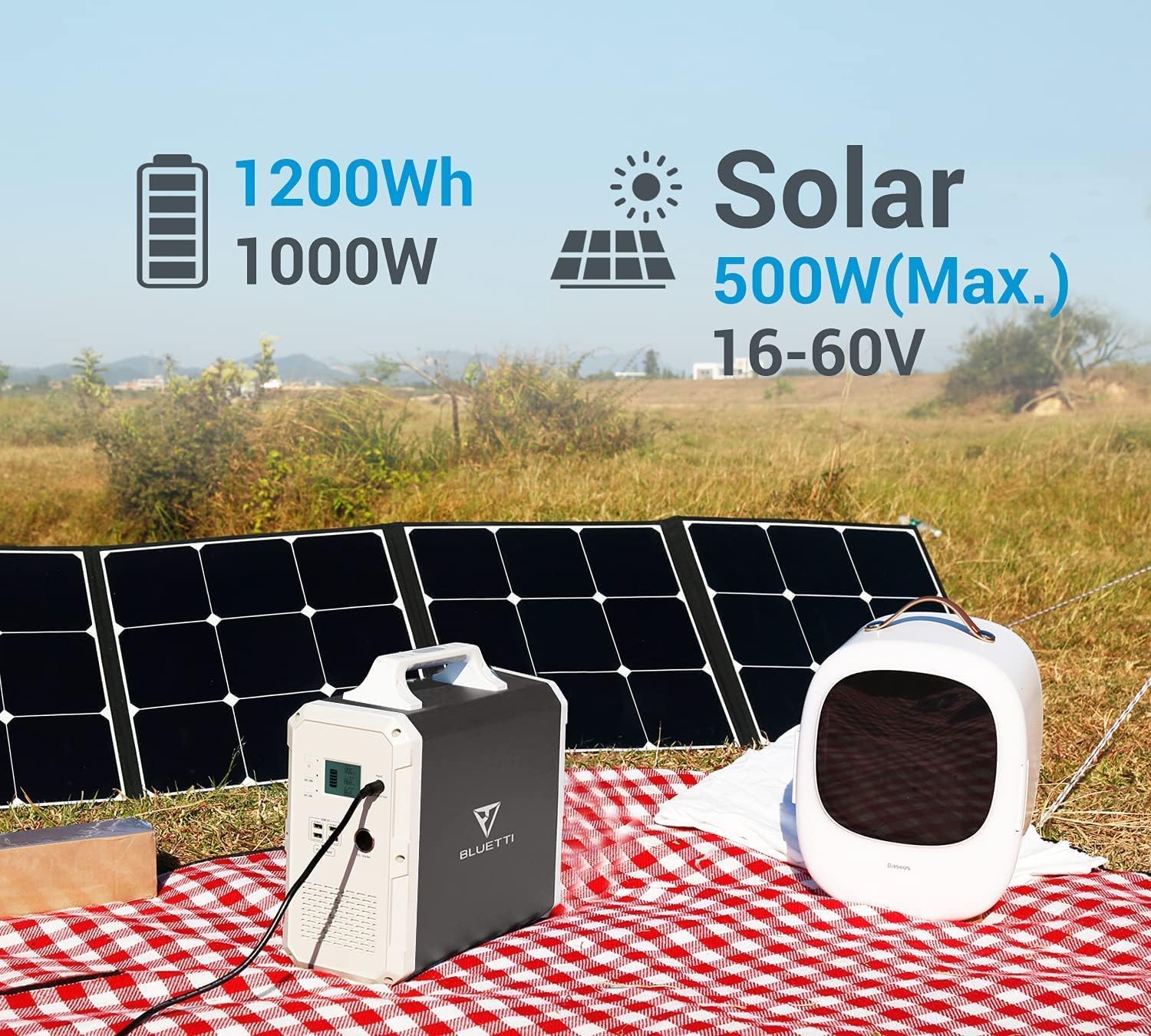 BLUETTI Portable Power Station EB120 1200Wh/1000W Solar Generator Lithium Backup Battery with 2x110V Pure Sine Wave AC Outlets, 1 x 45W PD, 4 x USB-A