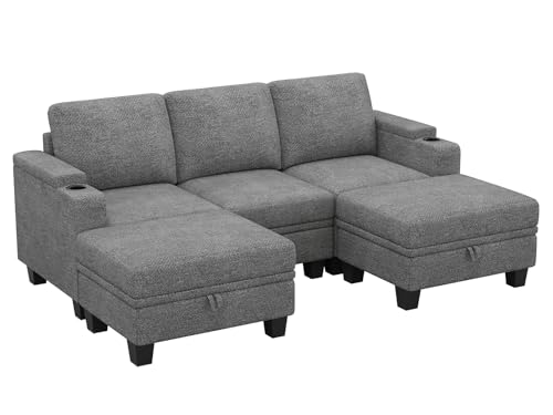 Belffin Modular Sectional Sofa Couch with Storage U Shape Convertible Corner Couches for Living Room Dark Grey Couch