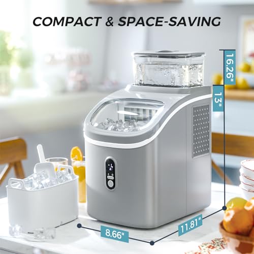 Kismile Ice Maker Countertop, Portable Ice Cube Maker Machine with 1.5L Detachable Water Tank, 33Lbs/Day, 16Pcs/5Mins, 24H Timer