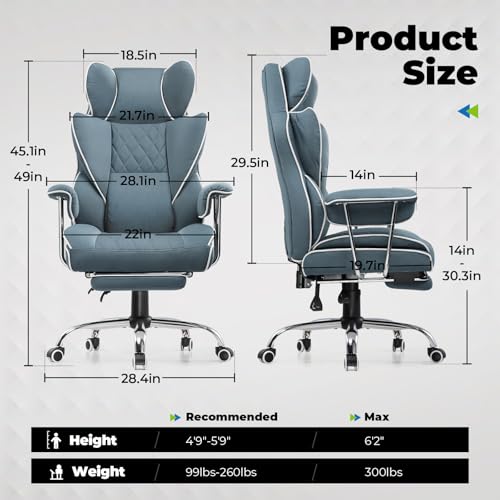 COMHOMA Big and Tall Office Chair, High Back Leather Gaming Chair with Footrest